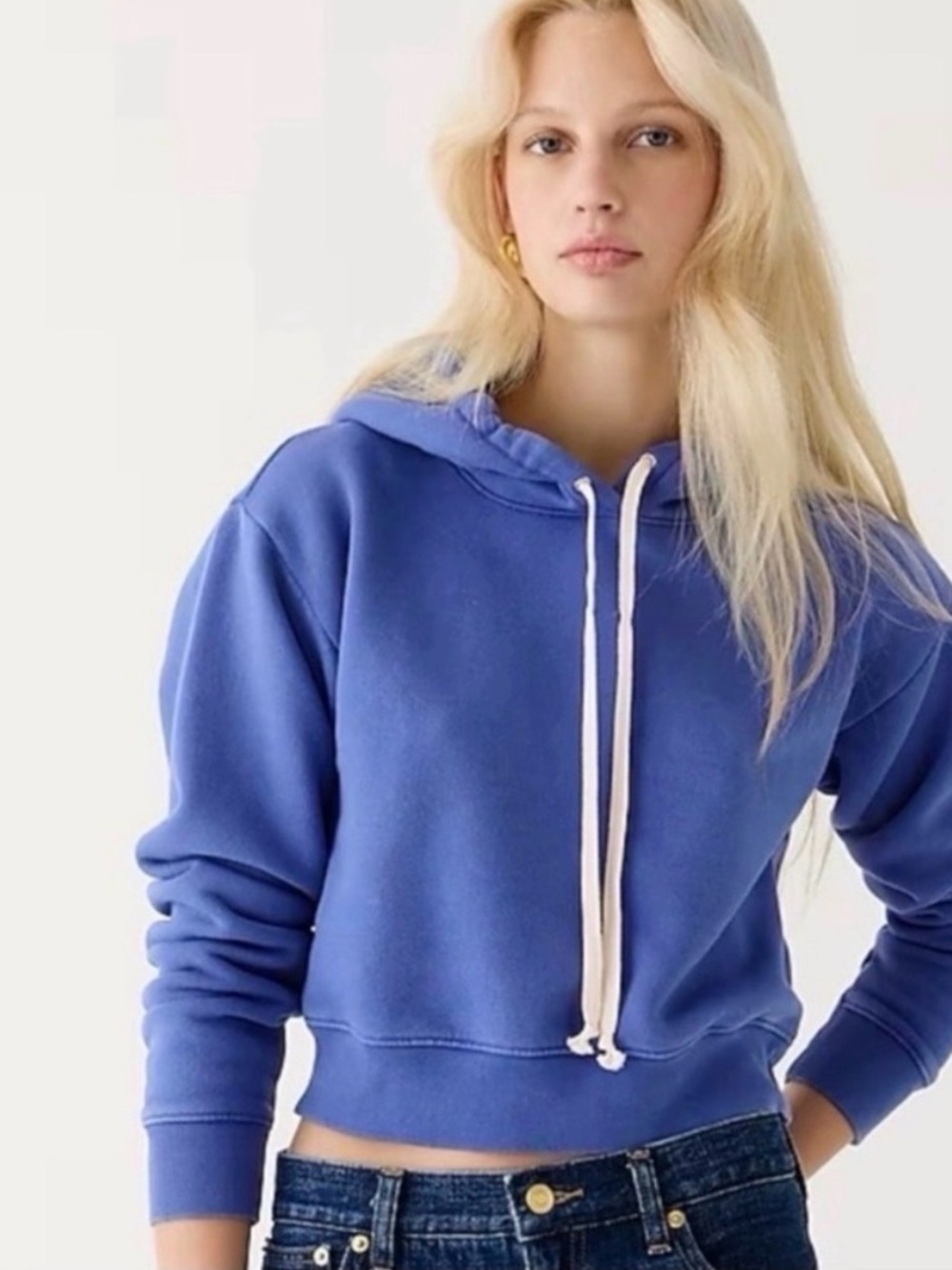 J.Crew Heritage fleece cropped hoodie in Harbor View NWT Small - Picture 4 of 11